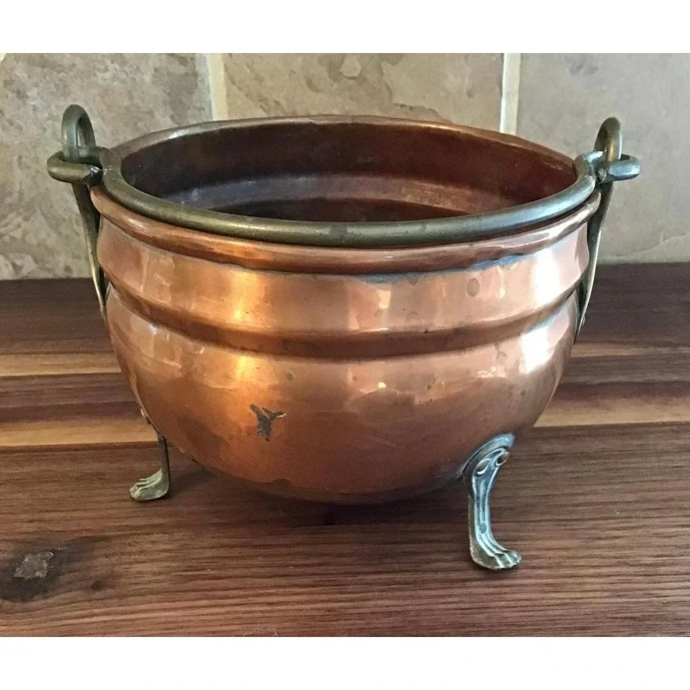 Vintage Holland Copper Brass Miniature Cauldron Pot Set 4.5